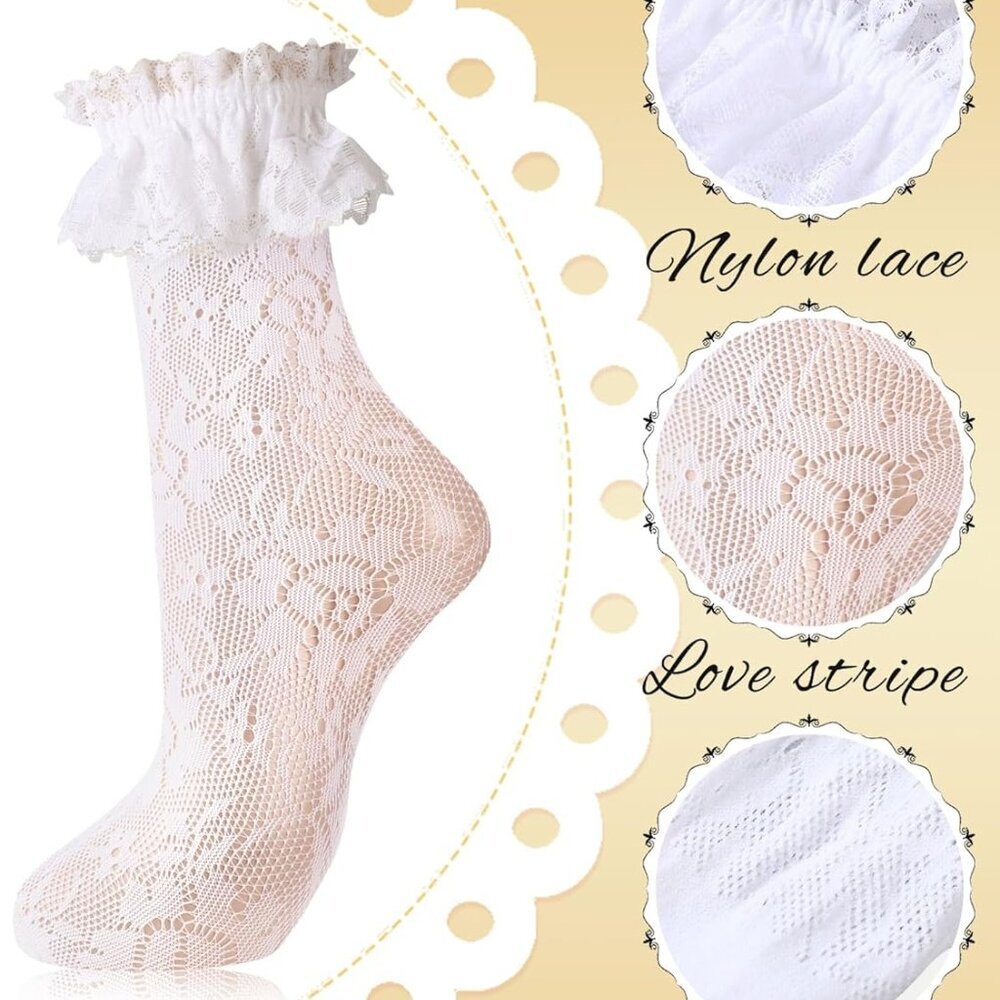 4 Pairs Women's Lace Ankle Socks Ruffle Frilly Mesh for Women - Picture 5 of 7